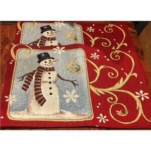 NWOT Set of 2 Reversible‎ Tapestry Christmas Placemats Snowman Wreath Vintage